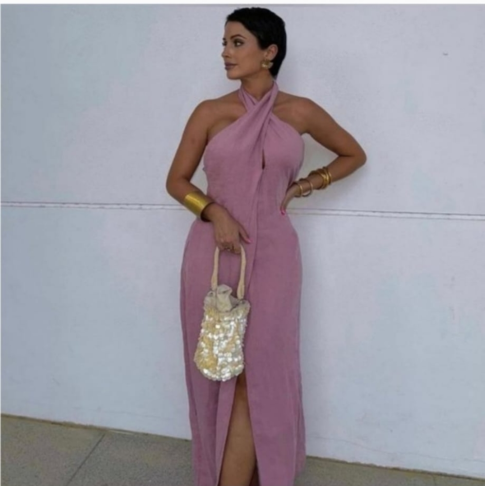 ZARA LINEN HALTER DRESS NWT Size XS - Picture 14 of 15